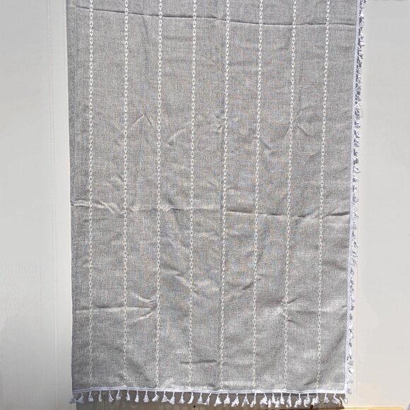 Boho Linen Shower Curtain Gray Extra Long Embroidered Tassels 73 x 96 Farmhouse - Picture 4 of 15
